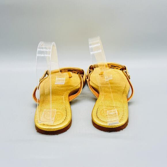 Tory Burch Sandals Womens 8 Gold Leather Miller Thong Flip Flop Summer Shoes - Picture 7 of 12
